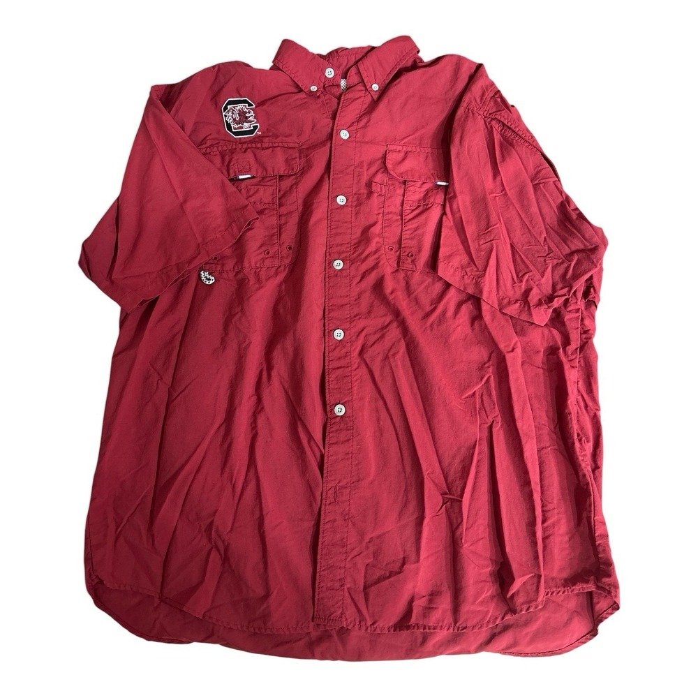 South Carolina Gamecocks Shirt Mens Large Red Fishing Button Up S/S Columbia PFG